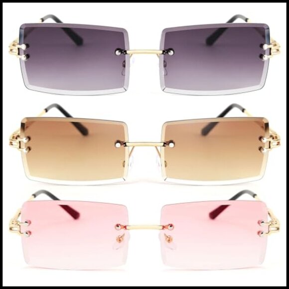 Vintage Rimless Sunglasses Rectangle Frameless Classic Retro UV400 Protection